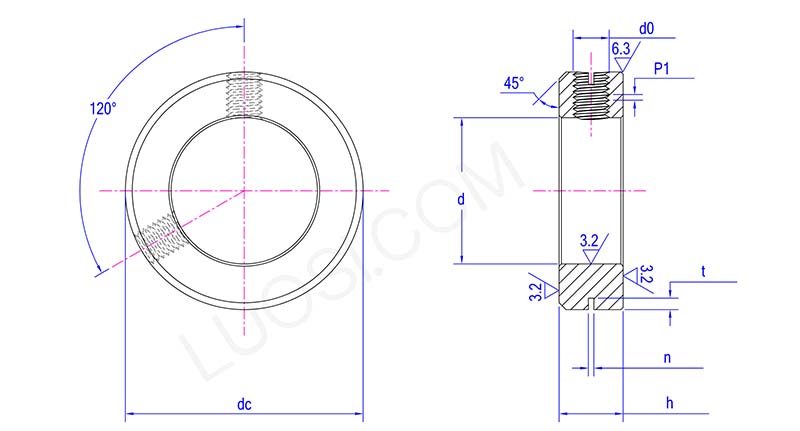 Structure diagram of screw locking retaining ring with lock collar